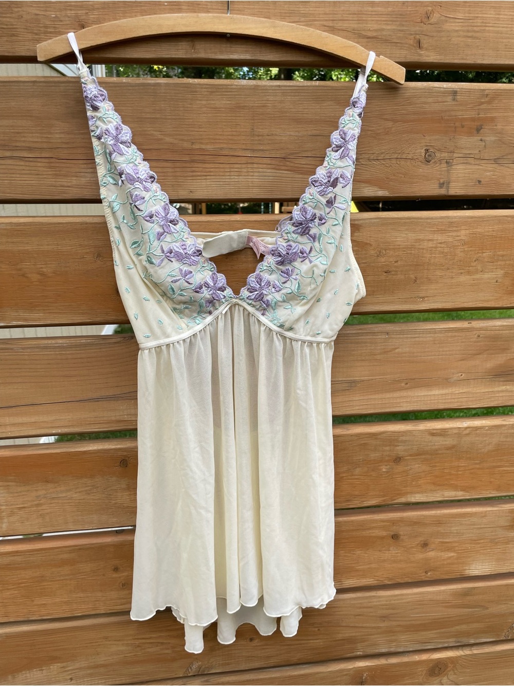 La Vie en Rose Vintage Cream Babydoll Nightgown with Floral Embroidery size L - Picture 5 of 15